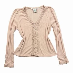 American Rag Dusty Rose Button Up V Neck Long Sleeve Shirt Size Large